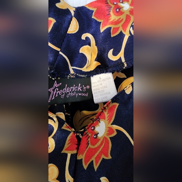 1980's Frederick's of Hollywood‎ Dark Blue Floral Slip PJ Size S - Picture 6 of 8